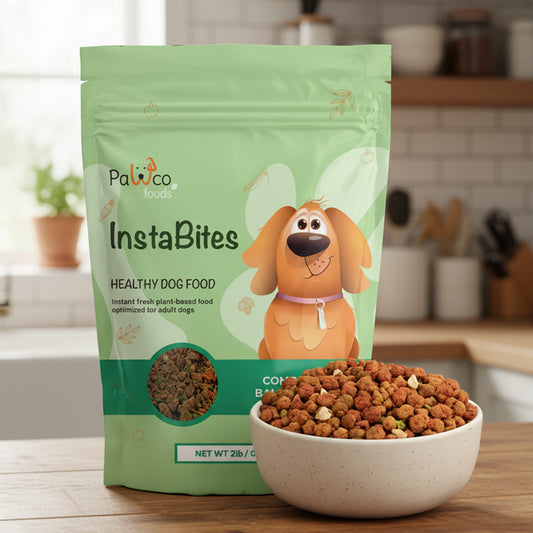 Instabites healthy, high quality dog food – close-up of dry food mix in bowl in kitchen – PawCo Foods
