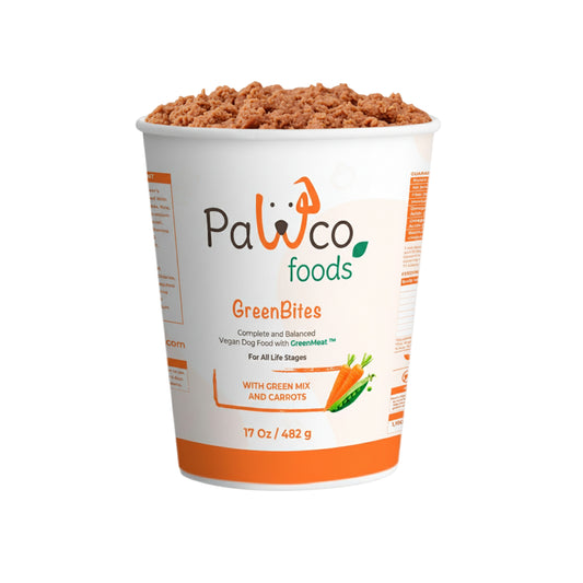 PawCo GreenBites Mix & Carrot healthy, high quality fresh dog food – open container with food, white background – PawCo Foods