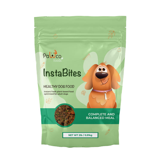 Instabites healthy, high quality dog food pouch – with bowl of prepared food on white background – PawCo Foods